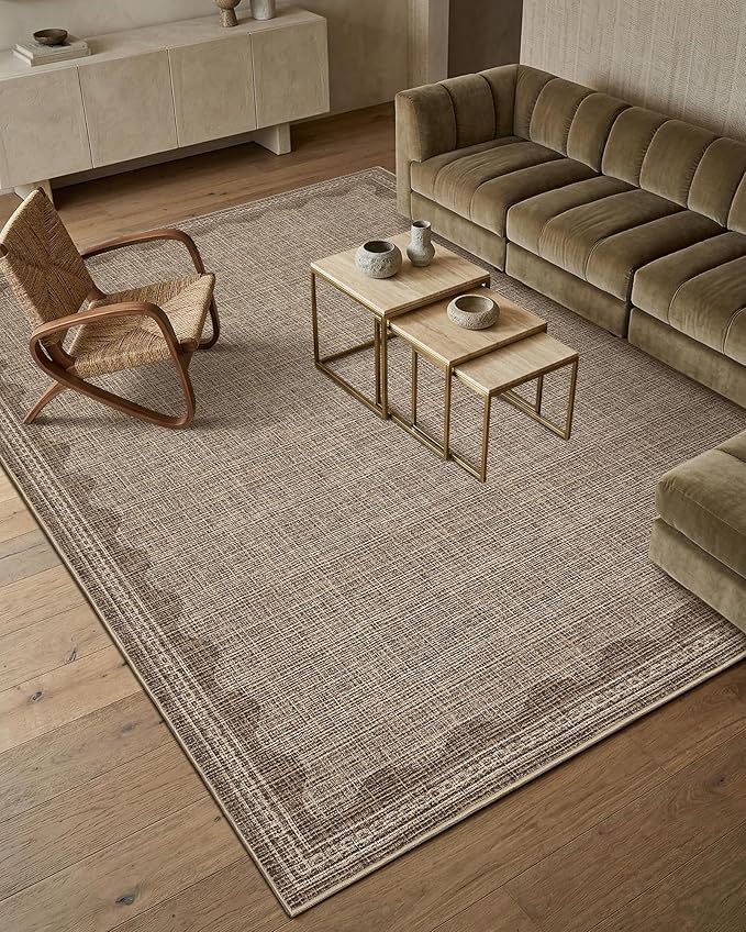 GarveeHome Scalloped Washable 8x10 Rug for Living Room Non-Slip Solid Coffee Modern Minimalism 8 x 10 Rug Low-Pile Carpet for Bedroom Dining Nursery Mat with Rubber Back