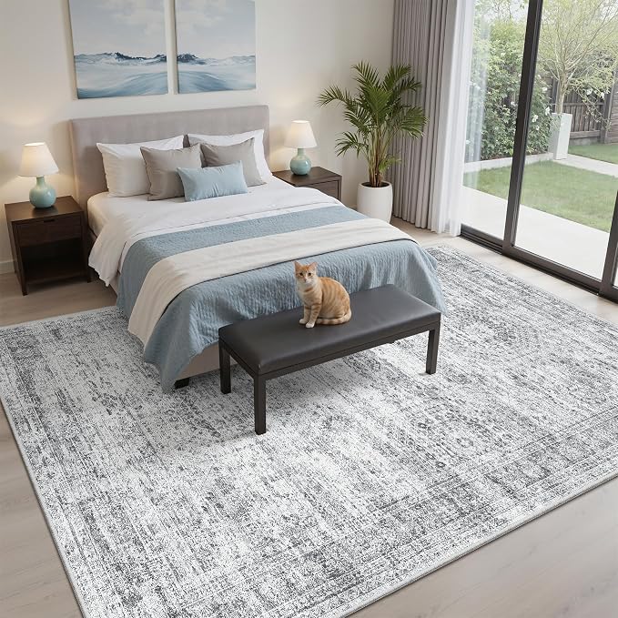 Soalmost 6x9 Area Rug for Living Room Washable 6x9 Gray Rug Non-Slip Modern Rugs for Bedroom Dinning Room Ultra-Thin Indoor Grey Rug