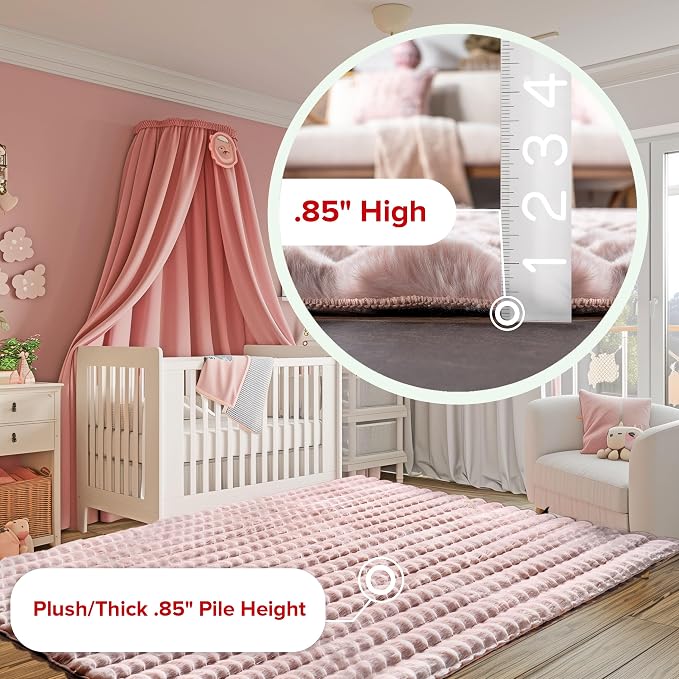 nuLOOM 3'9' x 6' Cozy Plush Area Rug, Machine Washable, Non-Slip, Soft Fluffy Shag Carpet for Living Room Bedroom Kids Room Nursery Home Decor, Jeni Blush