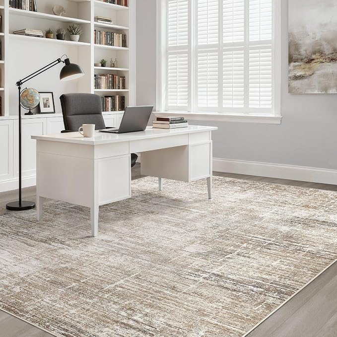 10x14 Area Rugs Living Room: Washable Large Neutral Rug Abstract Soft Modern Stain Resistant Indoor Floor Non-Slip Carpet for Bedroom Nursery Kids Office Playroom Dining Room Under Table- Dark Brown