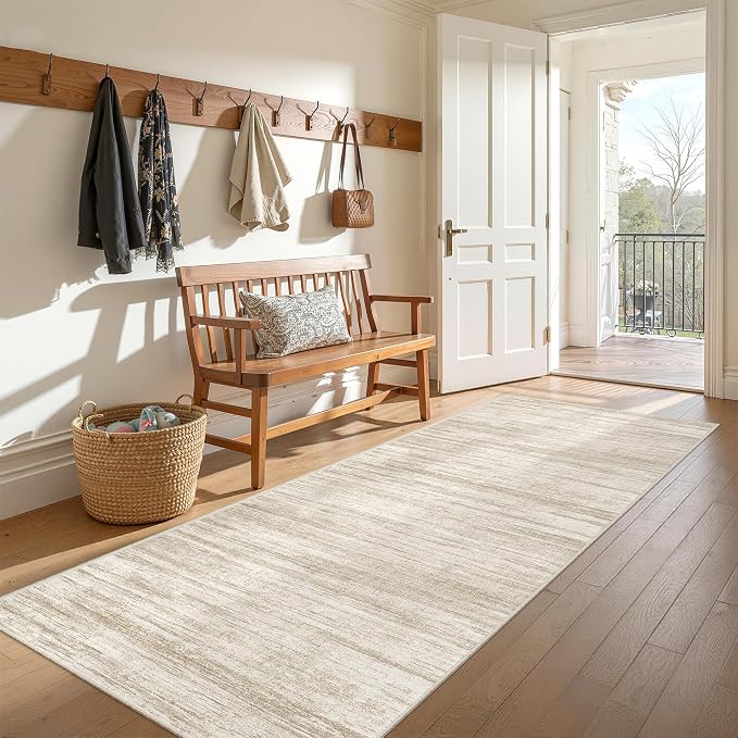3x8 Runner Rug Non Slip,Washable Hallway Runner Rug,Brown | Neutral Rugs for Kitchen,Entryway,Bedroom,Bathroom,Nursery Room,Thin,Soft Runner Rug,Stain Resistant Indoor Carpet