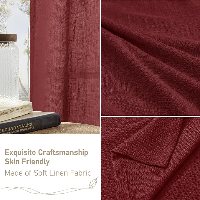 LAMIT Linen Curtains 48 Inch Length 2 Panels, Light Filtering Panels Back Tab and Rod Pocket Christmas Decor Drapes for Window/Loft Room/Bedroom, 34 x 48 Inch, Burgundy Red