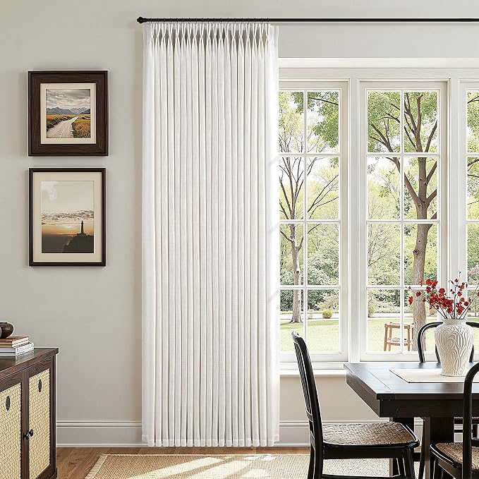 60 Inch Extra Wide Pinch Pleated Curtains 108 Inch Length for Living Room Large Window Drapes Light Filtering Privacy for Bedroom Back Tab with Hooks Clip Rings Natural 60W x 108L