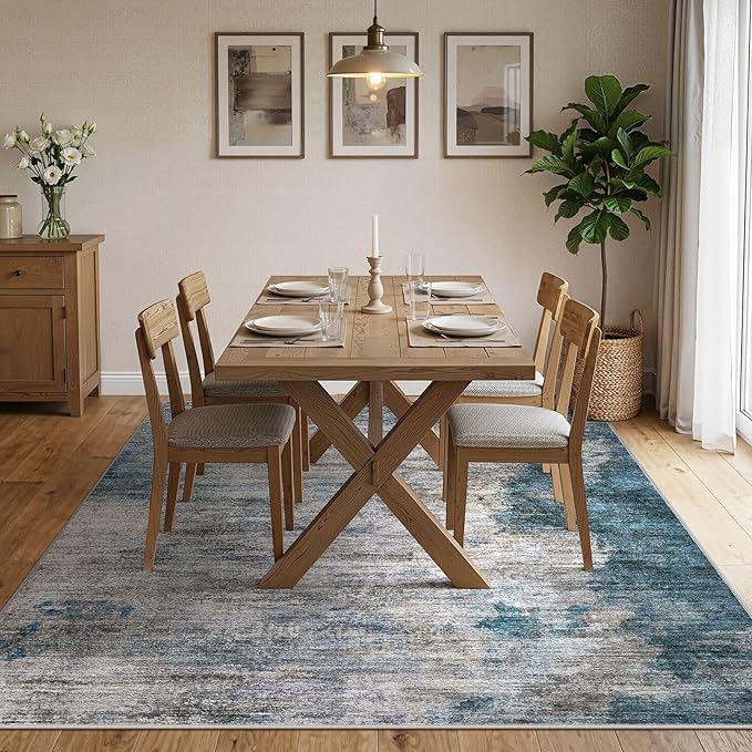 DMOYEST 10x12 Area Rug for Living Room, Washable & Non Slip Large Indoor Carpet, Kid & Pet Friendly Soft Thin Low Pile Abstract Rug for Bedroom and Office - Dark Grey