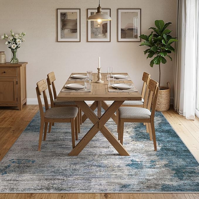 DMOYEST 10x14 Area Rug for Living Room, Washable & Non Slip Large Indoor Carpet, Kid & Pet Friendly Soft Thin Low Pile Abstract Rug for Bedroom and Office - Dark Grey
