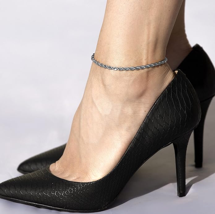 LIFETIME JEWELRY Womens Gold Anklet 5mm Rope Chain Ankle Bracelet 24k Real Gold Plated