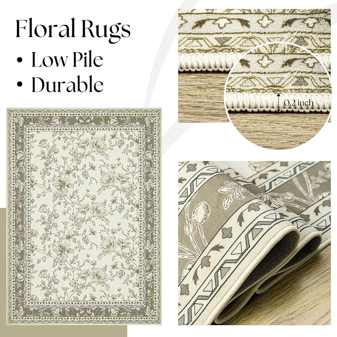 Large Neutral Beige Area Rug 10x12 for Living Room Earth Tone Cream Taupe Tan Pattern Modern Boho for Bedroom Soft Vintage Area Rug Farmhouse Floral Carpet for Dining Room Guest Bedroom Home Decor