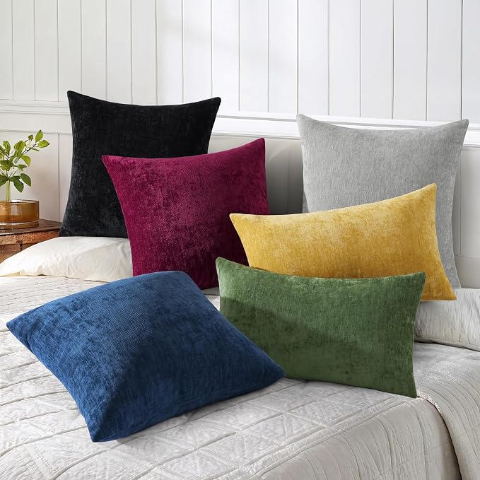 decorUhome Soft Chenille Grey Throw Pillow Covers 20X20 Set of 2 | Decorative Fall Couch Pillow Covers Solid Dyed Accent Modern Farmhouse Neutral Square Pillow Cases for Sofa