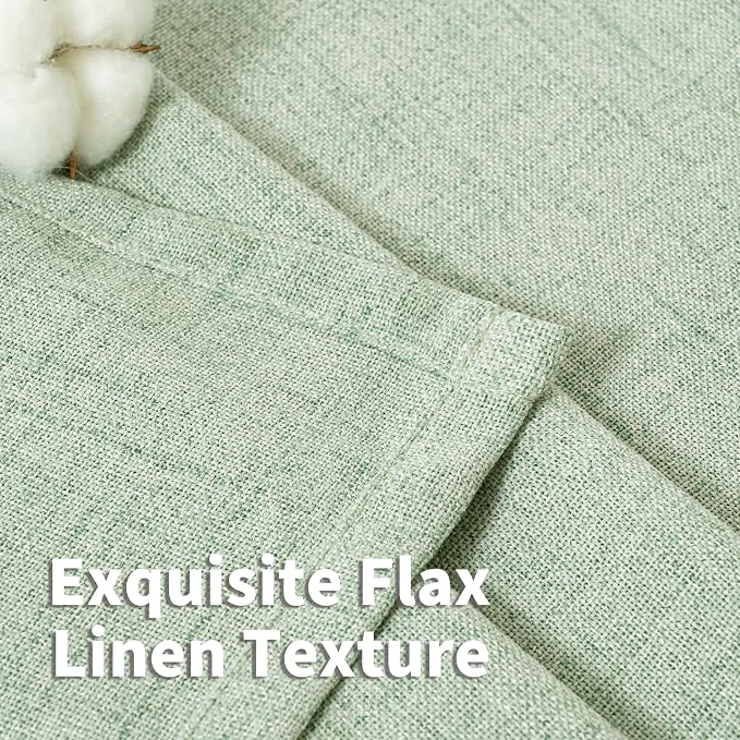 YoungsTex Sage Linen Curtains 63 Inch Length, Light Filtering Window Drapes with Bronze Grommet for Bedroom Short Window Rustic Country Spring Decorative, 42 x 63 Inch, 2 Panels