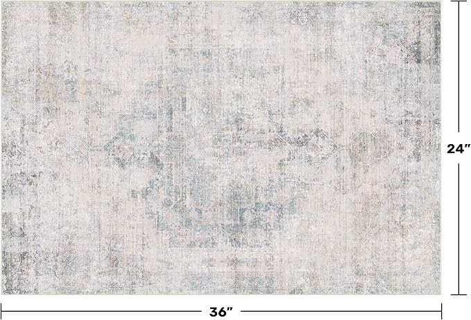 Blue and Gray 2x3 Washable Rug for Bathroom, Entryway Indoor, Kitchen Floor Waterproof, Powder Room, Non Slip Low Pile Stain & Fade Resistant Small Throw Rug, Modern Abstract Decor