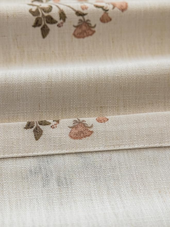 DrapePalette - Linen Blend Pinch Pleated Curtains 96 Inches Long for Living Room, Bedroom, Dining Room, Light Filtering Curtains 2 Panels Set, Modern Floral Printed Design, Beige White, 30" W x 96" L