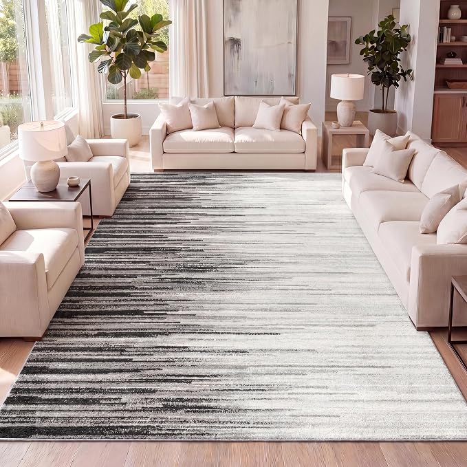 JONATHAN Y Linear Modern Half-Stripe Gray/Cream Indoor Area Rug, 8x10, Contemporary, Transitional, Easy-Cleaning for Living Room, Bedroom, Kitchen, Pet Friendly, Non-Shedding (CTP112B-8)