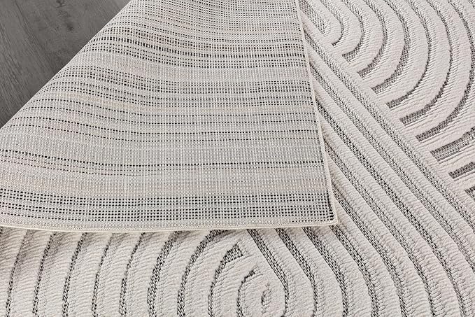 CAMILSON Modern Rug 4x6 Luxury Swirl Curved Micro Loop Area Rugs Soft High-Low Pile Stain Resistant Easy to Clean Non-Shedding Durable Living Room Office Indoor Carpet (White)