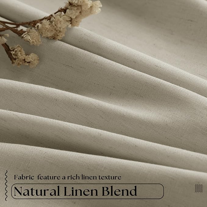Burlywood Birch Pleated Blackout Linen 120 Inch Long Curtains 60 Inch Wide | 100% Black Out, Memory Trained, Pinch Pleat with Back Tab, Energy Efficient, Thermal Insulated Neutral Drape W60xL120 1 Panel