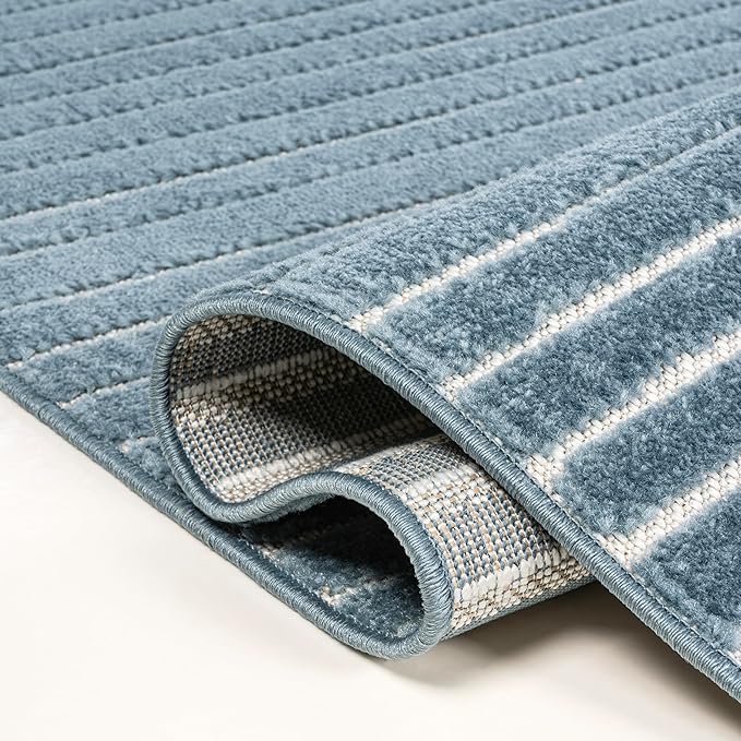 JONATHAN Y Hallie High-Low Curve Dark Blue/Cream 3x5 Indoor/Outdoor Area Rug, Minimalist Geometric, Pet Friendly, for Patio, Backyard, Living Room, Bedroom, Office, Hose-Washable (SCN100C-3)