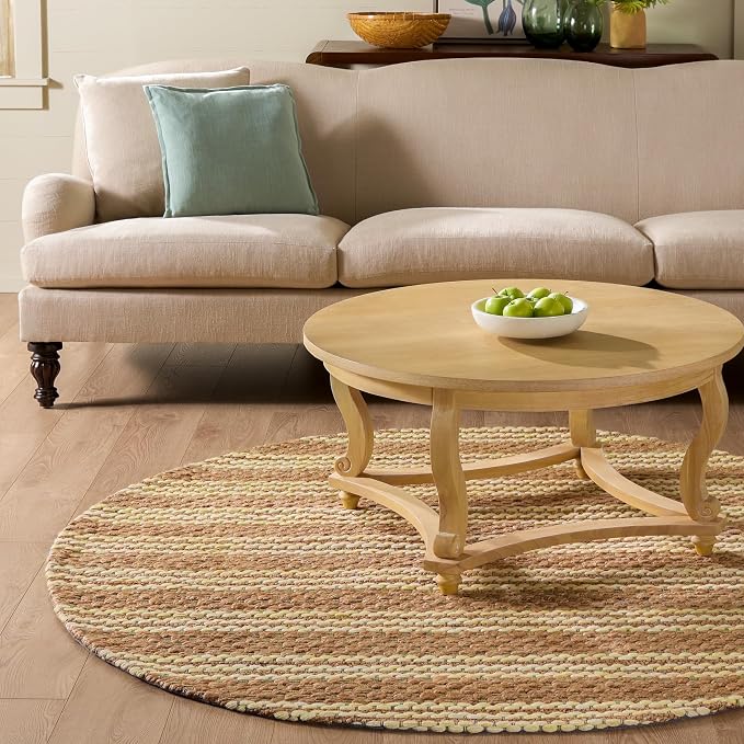 Martha Stewart X SAFAVIEH Collection Area Rug - 6' Round, Natural & Yellow, Handmade Wool & Jute, Ideal for Living Room, Bedroom, Dining Space (MSR9528D)