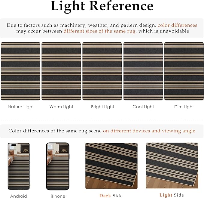 PureCozy Washable Kitchen Runner Rug 2x6 Striped Jute Look Non Slip | Black Farmhouse Design, Indoor Outdoor Hallway Runner for Entryway, Laundry Room and Kitchen, Non Shedding, Easy Care