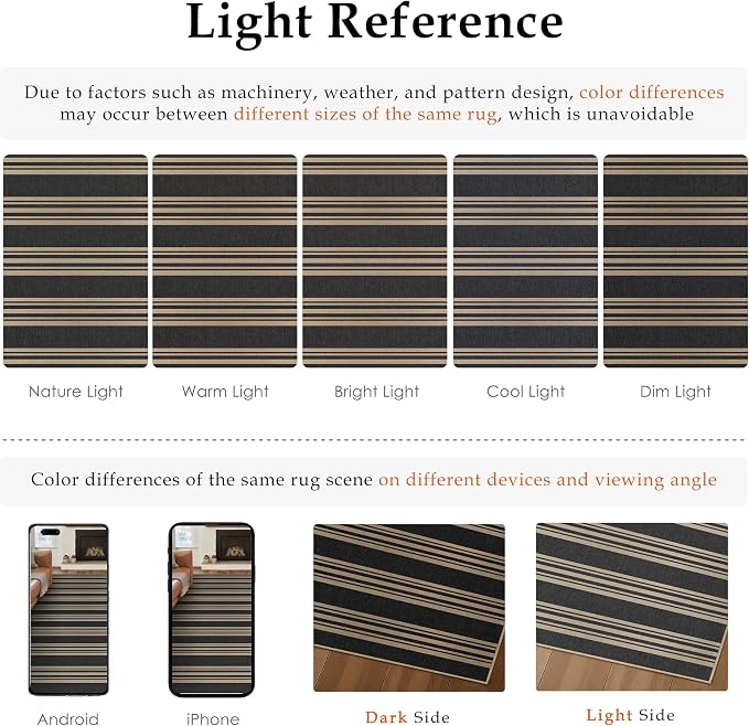 PureCozy Outdoor Rug 5x7 Washable Striped Jute Look Non Slip Carpet | Black and Tan Stripe Farmhouse Style, Indoor Outdoor Area Rug for Patio, Living Room, Dining Room, Non Shedding, Neutral Rugs