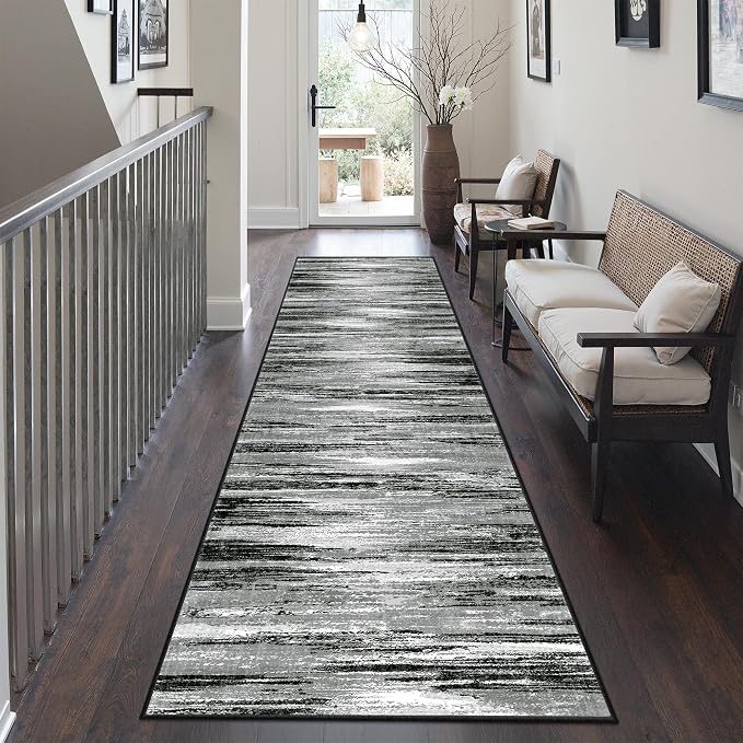 2x8 Runner Rug Non Slip,Washable Hallway Runner Rug,Black | Neutral Rugs for Kitchen,Entryway,Bedroom,Bathroom,Nursery Room,Thin,Soft Runner Rug,Stain Resistant Indoor Carpet
