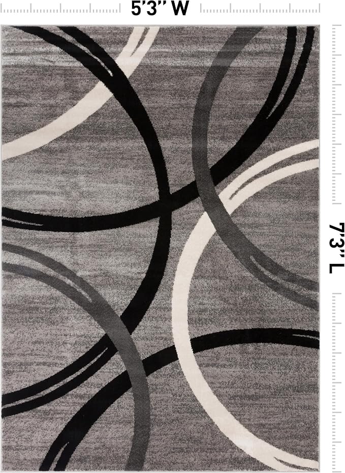 Rugshop Wavy Circles Fade-Resistant Living Room Area Rug Gray 5'3" x 7'3"