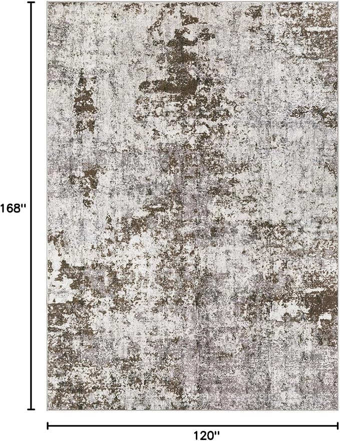 DMOYEST 10x14 Area Rug for Living Room, Washable & Non Slip Large Indoor Carpet, Kid & Pet Friendly Soft Thin Low Pile Abstract Rug for Bedroom and Office - Dark Brown