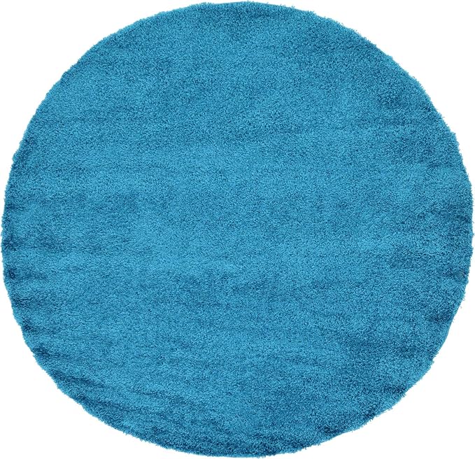 Unique Loom Solid Shag Collection Area Rug (8' Round, Turquoise)
