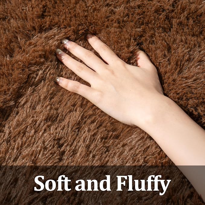 Brown Rug for Bedroom Living Room, 4x5.9 Fuzzy Fluffy Carpet | Non Slip Shag Area Rugs, Soft and Comfy, Fuzzy Bedside Carpet for Nursery and Kids Room, Girl, Boys Dorm Home Decor