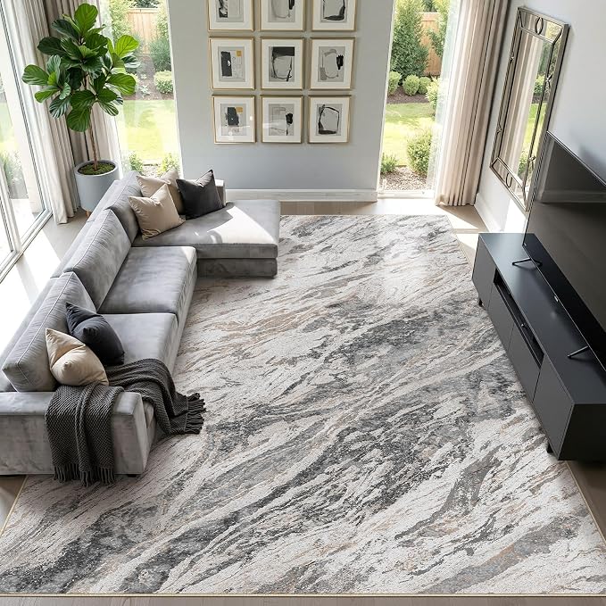 Area Rugs for Living Room: 10X14 Abstract Washable Rug Modern Neutral Large Soft Stain Resistant Non-Slip for Bedroom Dining Room Indoor Home Office Carpet - Taupe