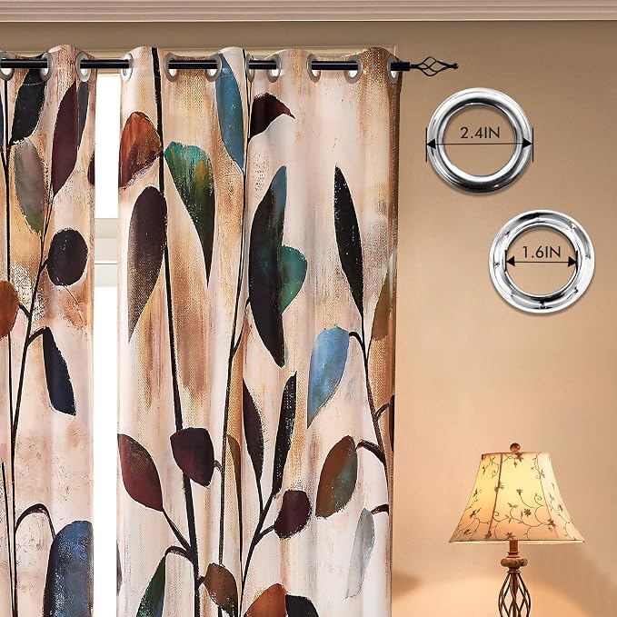 SUBRTEX Light Flitering Curtains 52Wx95L, Room Darkening Vibrant Floral Drapes, 50% Blackout, Semi Sheer Boho Farmhouse Curtains for Living Room, Brown
