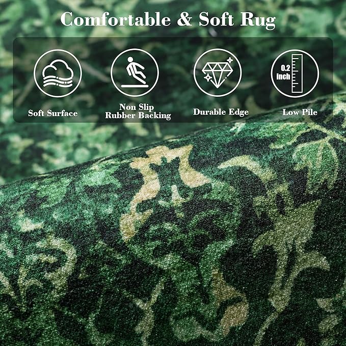 Dark Green 2x4 Runner Rug for Hallways Bed Side Kitchen, Boho Washable Distressed Low-Pile Floor Entryway Long Bathroom Mat, Non-Slip Laundry Room Washstand Front Carpet Green 24x48 Inch