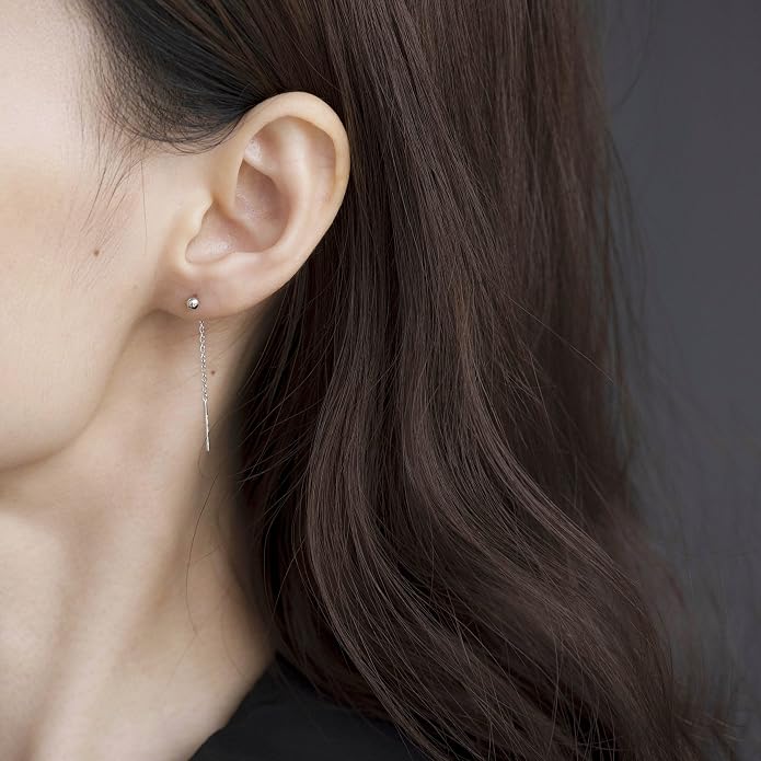 S.Leaf Threader Earrings for Women 925 Sterling Silver Gold Plated Hypoallergenic Backless Ardant Chain Duster Tassel Drop Double Piercing Pull Through Earrings for Women Trendy