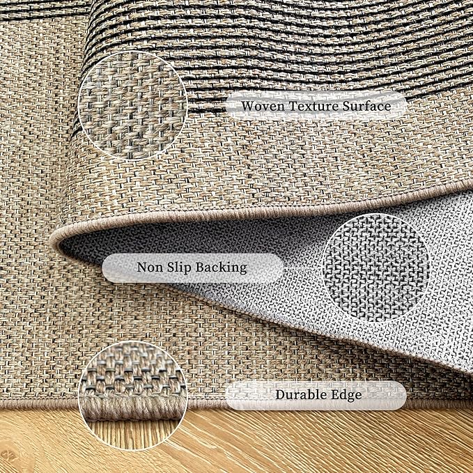 Easy Jute Rug for Pet Homes: 5x7 Outdoor Rug - Black Stripes | Washable Design Cuts Your Cleaning Time by 75% and Maintain Shape and Texture after 50 Washes