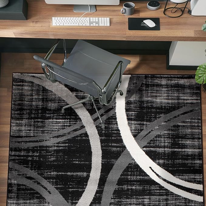 Rugshop Wavy Circles Modern Fade-Resistant Area Rug Black 3'3" x 5'
