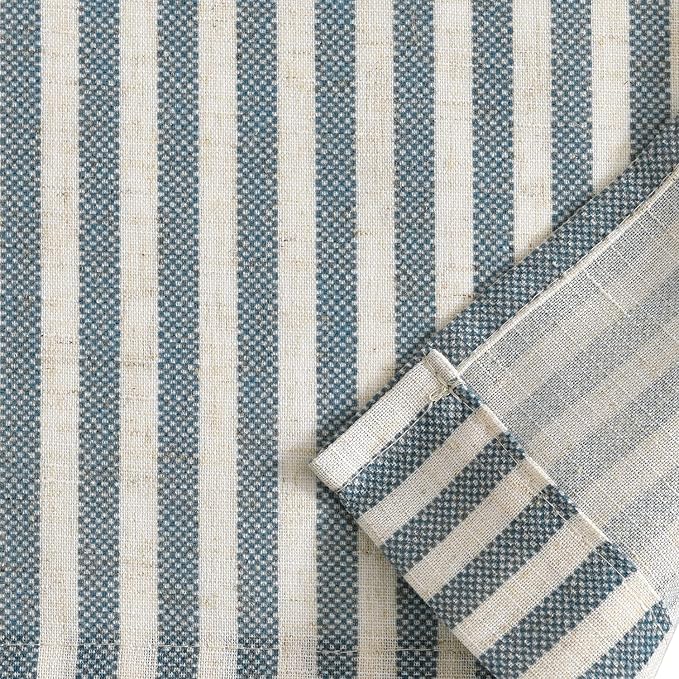 Vangao Blue Stripe Linen Tiers Curtains 36 Inch Farmhouse 2 Panels | Light Filtering, Semi Sheer, for Kitchen, Living room, Tickingstripe Drapes, Pinstripe, Window Treatments
