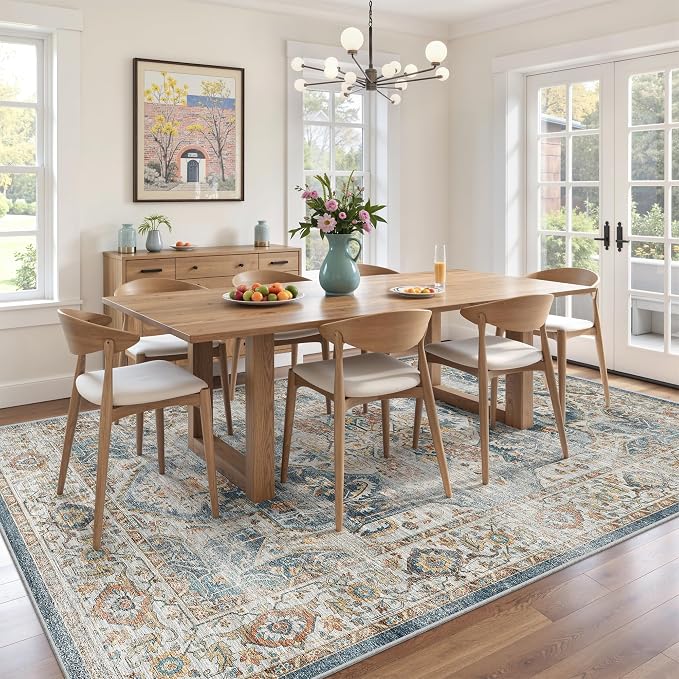 befbee 6x9 Area Rugs for Living Room - Stain Resistant Machine Washable Rugs for Bedroom,Non-Slip Backing Large Area Rug (Navy, 6'x9')