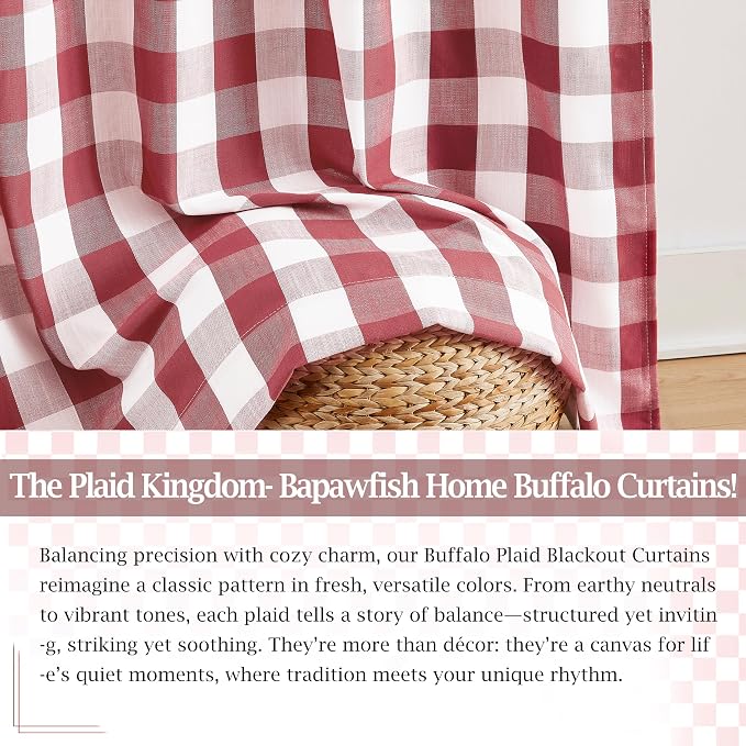 72 Inch Red White Buffalo Plaid Full Blackout Curtain Panels | Farmhouse Gingham Drapes for Bedroom,Thermal Insulated Window Treatment,Rod Pocket Back Tabs,40"Wx72"Lx2