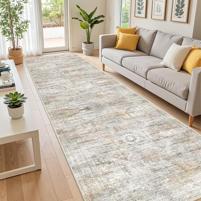 2'6 x 10' Runner Rug Non Slip,Washable Kitchen Rugs,Green | 10 ft Runner Rug for Hallway,Entryway,Bedroom,Bathroom,Living Room,Thin,Soft, Long Rug,Stain Resistant Indoor Carpet