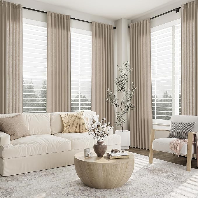 Aersas Light Taupe Pinch Pleat Linen Curtains 63 Inch Length 2 Panels Set for Bedroom Dinging Room Semi Sheer Boho Farmhouse Neutral Window Curtains 63 Inches Long for Living Room Nursery 40x63