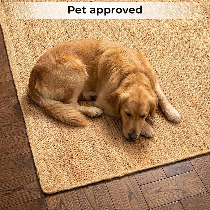 GRUHUM Jute Area Rug 9x12 Feet Natural Fiber Solid Boho Braided Handwoven Soft Farmhouse Rustic Vintage EcoFriendly Large Carpet Home Décor Rugs for Living Room Hallways Bedroom Enterways 9'x12'ft