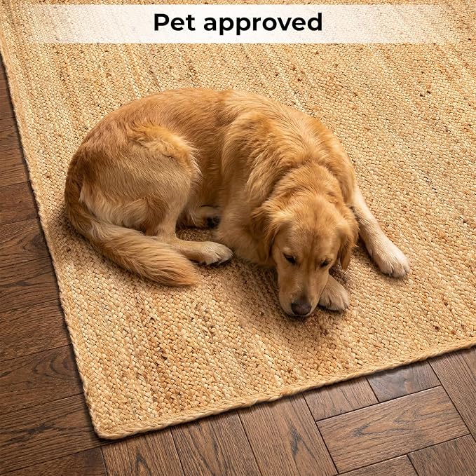 GRUHUM Jute Area Rug 6x9 Feet Rectangle Natural Fiber Boho Braided Handwoven Soft Farmhouse Rustic Vintage EcoFriendly Carpet Home Décor Rugs for Living Room Hallways Bedroom Enterways 6x9'ft