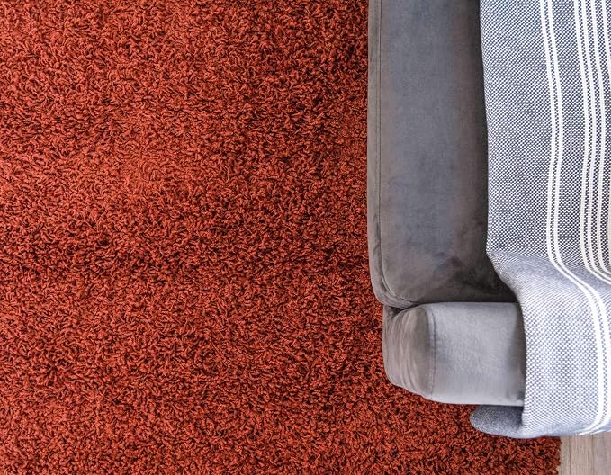 Unique Loom Solid Shag Collection Area Rug (10' x 13' 1" Rectangle, Terracotta)