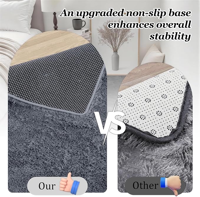 Fluffy Area Rugs 9x12 Living Room Bedroom: Ultra Soft Shag Rug Upgrade Non-Slip Non-Shedding Large Fuzzy Plush Carpet Indoor Floor Carpets for Kids Room Playroom Nursery Dorms Home Decor Grey