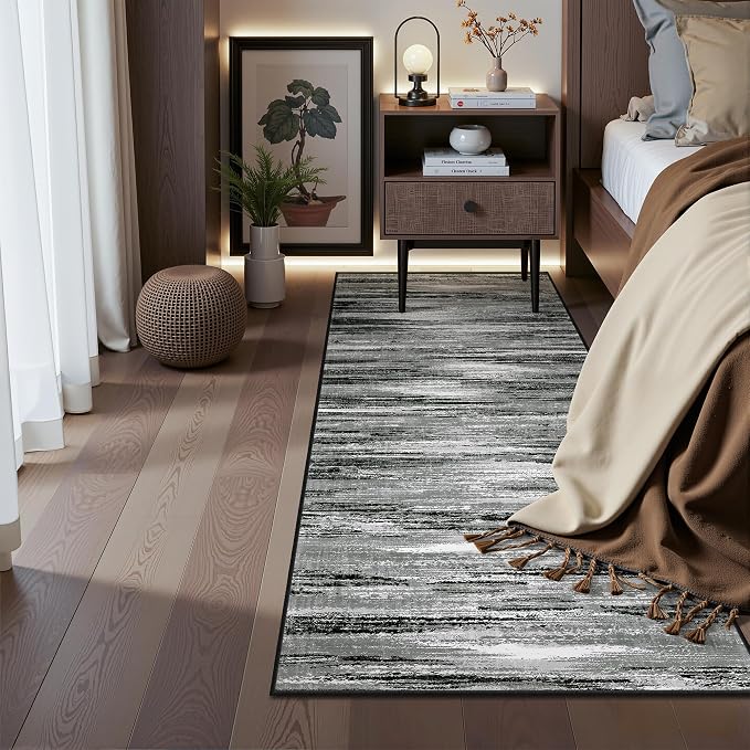 2x6 Runner Rug Non Slip,Washable Hallway Runner Rug,Black | Neutral Rugs for Kitchen,Entryway,Bedroom,Bathroom,Nursery Room,Thin,Soft Runner Rug,Stain Resistant Indoor Carpet