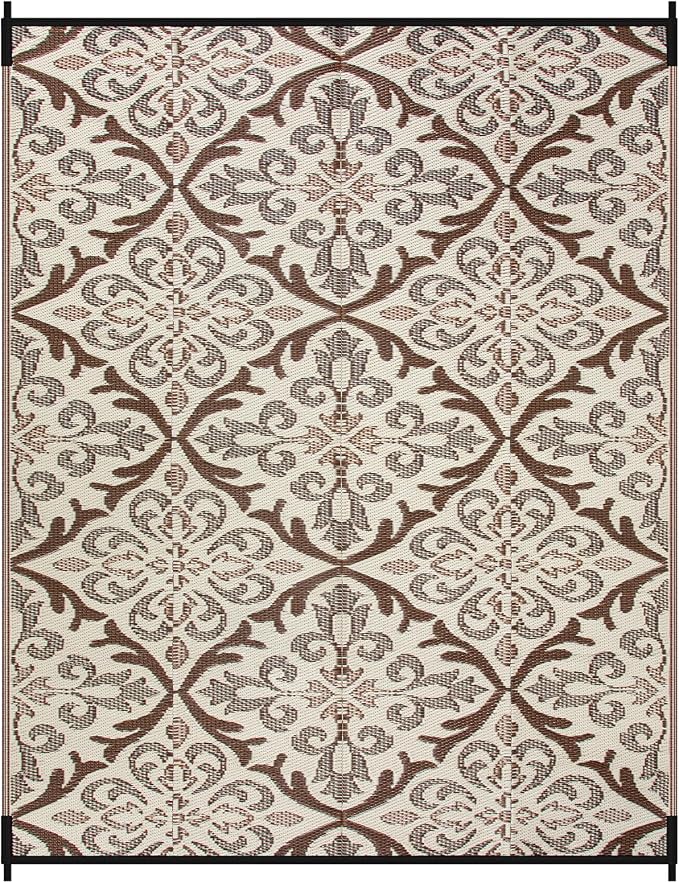 Lahome Outdoor Area Rugs 8x10 Patio Waterproof, Reversible Plastic Straw Rv Outdoor Rugs for Camping, Large Indoor Outdoor Carpet for Porch Deck Backyard Camper Picnic, Khaki 8'x10'