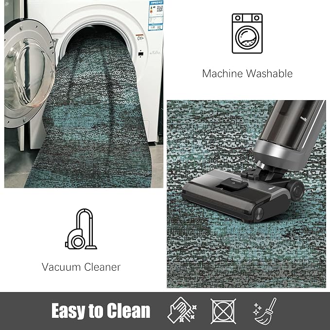 RUGSURE Washable Area Rug - 1/6 Thick - Stain & Water Resistant Non-Slip - Resistant Rug for Living Room, Bedroom, Nursery, Pet & Child Friendly, Vintage Charm Area Rugs (Green, 3' x 5 ')