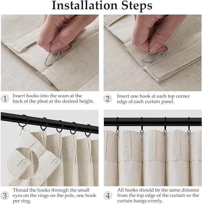 Aersas Vanilla Pinch Pleated 90 Inch Linen Curtains 2 Panels Set for Living Room Pinch Pleat Drapes Back Tab Light Filtering Semi Sheer Curtain 90 Inches Long for Dining Bedroom Office W40xL90