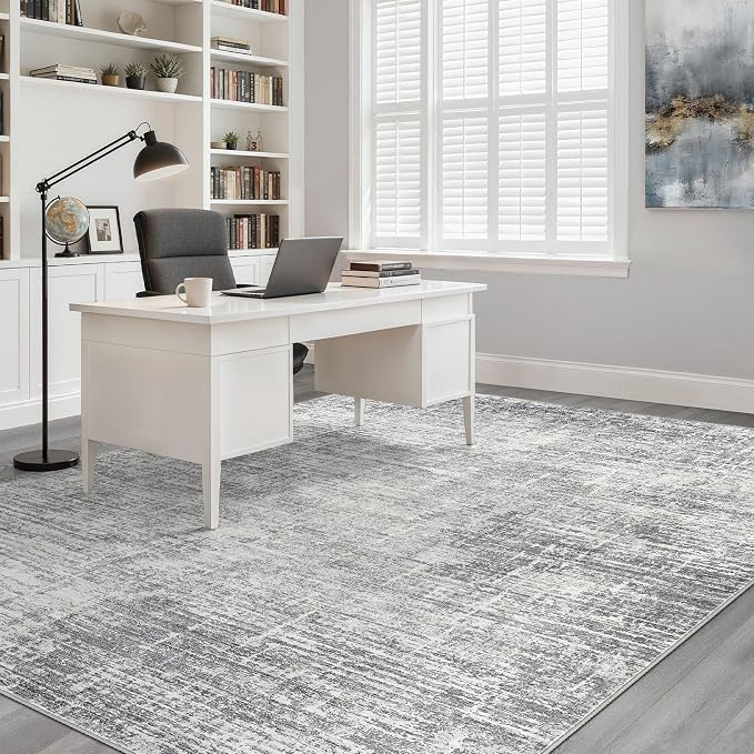 5x7 Area Rugs Living Room: Washable Large Neutral Grey Rug Abstract Soft Modern Stain Resistant Indoor Floor Non-Slip Carpet for Bedroom Nursery Kids Office Playroom Dining Room Under Table Home
