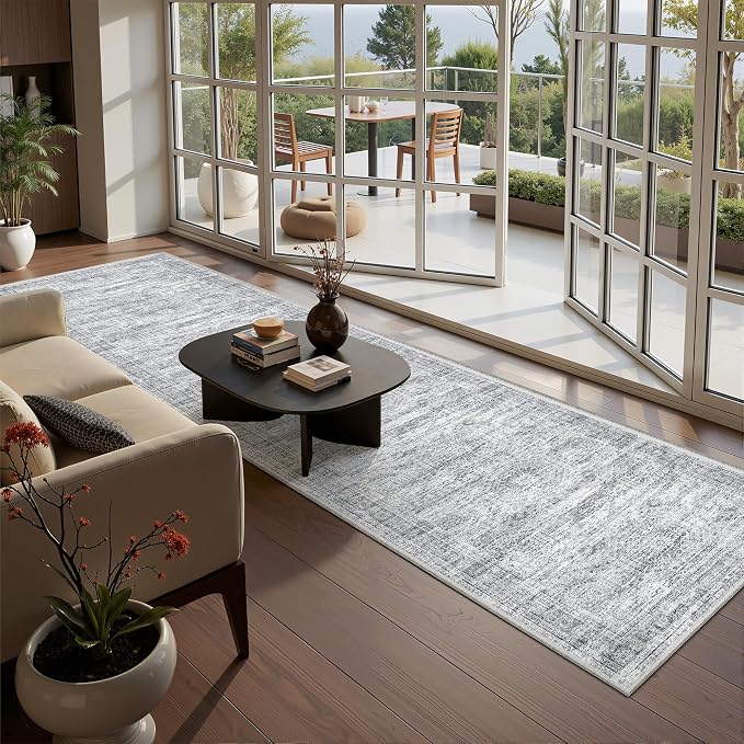 2x10 Runner Rug Non Slip,Washable Hallway Runner Rug,Grey | Long Neutral Rugs for Kitchen,Entryway,Bedroom,Bathroom,Laundry Room,Thin,Soft Runner Rug,Stain Resistant Indoor Carpet