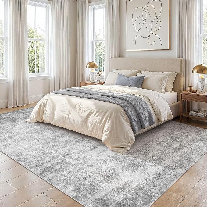cotiled 10x12 Area Rug Abstract Soft Non Slip Washable Rugs for Living Room | Stain Resistant, Robot Vacuum & Pet Friendly, Low-pile, For Living Room, Bedroom, Dining Table, Nursery Grey