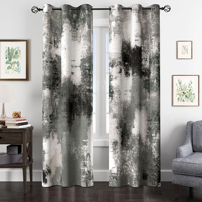 Asuexpect Black Grey Abstract Curtains 2 Panels Abstract Rust Curtain Room Darkening Grommet Window Drapes Modern Decorative Window Treatments for Bedroom Living Room, 42x63 Inches, Black Grey